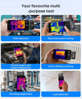 Dope Thermal Imaging Camera For iOS And Android With 8mm Macro Lens Manual Focus, shown inspecting PCBs and electrical systems.