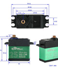 High Torque 360 Degree Continuous Rotation Metal Gear RC Servo For Robots Gimbals Cars And Aircraft 25Kgcm Digital Servo dimensions
