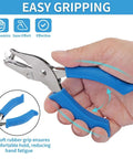 Hand holding Two Pack Hand Hole Punch Set With Soft Grip Handles For One Eighth Inch And One Quarter Inch Holes, blue grip detail