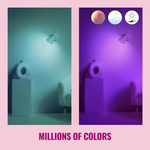 Smart Color LED Candle Bulb 40W Equivalent E26 Indoor 6 Pack WiFi Connected Voice Or App Control Motion Activated SpaceSense 16 Million Colors Mood Lighting Matter Compatible in teal and purple room lighting