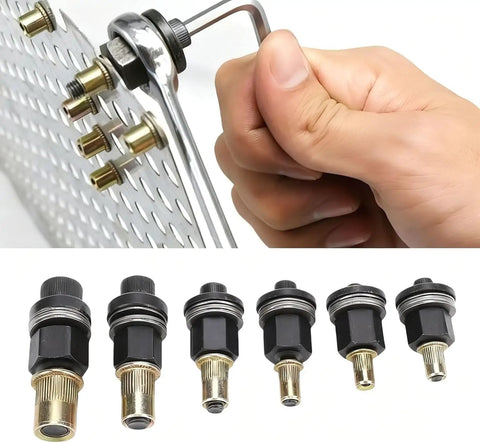 Get Your Hands On This Sick 77 Piece Carbon Steel Rivet Nut Tool Set With M3 To M12 Mandrels And Flat Head Rivnuts. hand tool on metal panel
