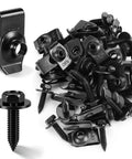 Heavy Duty Fifty Piece Quarter Inch Automotive Body Bolt And U Nut Clip Fastener Kit with black steel bolts and clips.