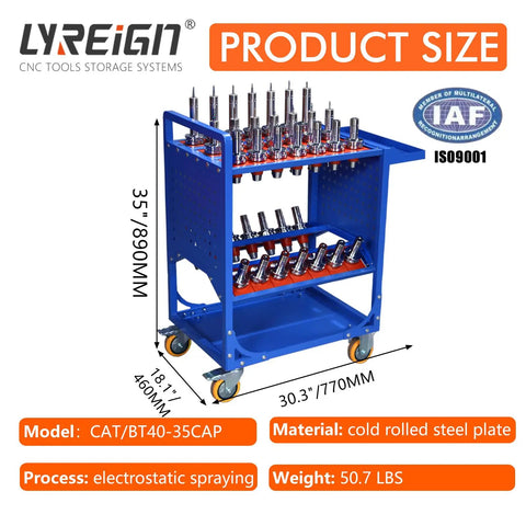 Blue Classic Mobile CNC Tool Storage Cart With Wheels for CAT40 CNC Tool Holders and Machining Centers Heavy Duty Tool Service Cart