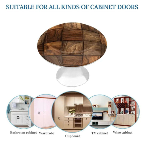 Dope Walnut Wood Grain Round Cabinet Knob Set on Stainless Base for Various Cabinets