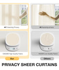 Comparison of beige semi sheer privacy curtains, 126GSM versus 76GSM fabric, showing light filtering and privacy levels.