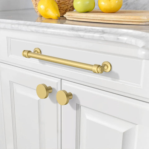 10 Pack 10 Inch Brushed Gold Cabinet Handles For Kitchen Drawers And Cupboards Top Shelf Smooth Glide Hardware on white cabinets.
