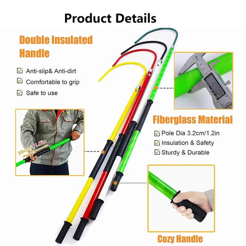Pro Grade Lifesaver High Voltage Rescue Hook with Telescoping Fiberglass Pole features double insulated handle details