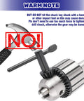 Dude, Check This Out! Premium Universal 8 Piece Drill Chuck Key Wrench Set with warning against hitting the chuck key.