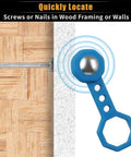 Casendy Stud Finder Wall Scanner detect screws nails in wood framing or walls, showing a blue magnetic tool next to a nail.