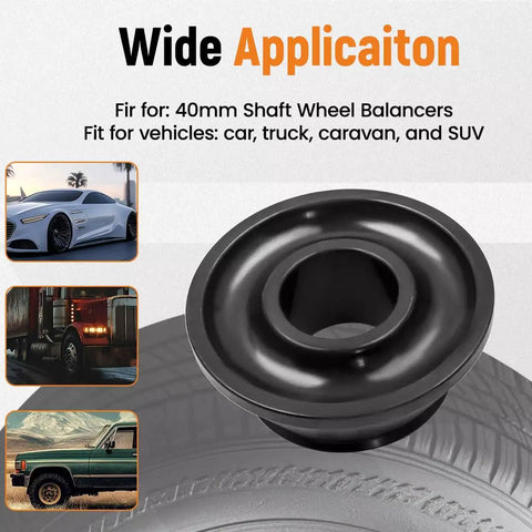 Top Shelf Four Piece Wheel Balancer Taper Cone Set Built Tough With Heavy Duty Forty Five Steel For 40mm Shafts and Universal Fitment On Cars and Trucks Ride Ready Garage Must Haves, black taper cone for 40mm wheel balancer.
