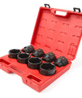 3/4 Inch Drive Shallow 6 Point Impact Socket Set With Case 8 Piece From 2 1/16 To 2 1/2 Inches in red case with laser etched sizes
