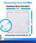 Diagram of MERV 8 Pleated Air Filter 24x30x1 Inches Six Pack For Home HVAC Dust And Allergy Control showing actual size 23.5x29.5x0.75