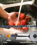 Heavy Duty Pull Out Spray Wand Replacement For Kitchen Faucets With Slick Super Steel Finish RustProof Construction Double O Ring Seal Kick Up Your Sink Game Smooth Daily Operation Pro Grade Quality in action cleaning apples in a sink.