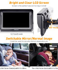 Cruise With Confidence Using This Rear Facing Baby Car Camera Featuring HD 1080P Clarity Ultra Wide View And Smooth Night Vision To Keep Tabs On Your Tot All Day Long, showcasing the LCD monitor and installation details.