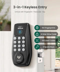 Keyless Entry Door Lock With Fingerprint Scanner, Smart Deadbolt For Front Door, Auto Lock, 100 PIN Codes, IP54 Waterproof, BHMA Grade 3