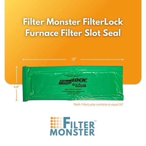Green Magnetic Filter Slot Seal For 1 Inch Furnace Filters, Easy Fit Magnetic Cover Up To 25 Inches Long, shown with dimensions.
