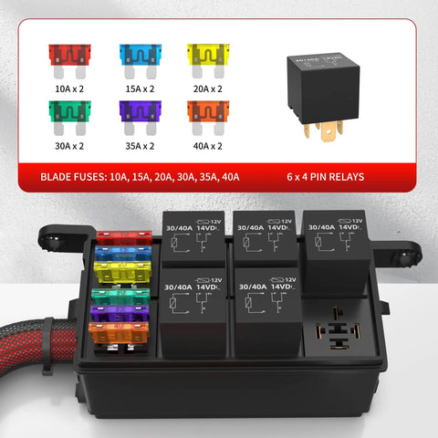 12V Six Way Relay Box With Prewired Waterproof Panel Includes Six Relays And Twelve ATC And ATO Fuses Automotive Marine Boat Fuse Box For Car RV Camper Electrical System