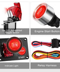 12V 2 In 1 Ignition Switch Panel With Rocker And Engine Start Button Toggle Switches Relay Harness And LED Indicator components