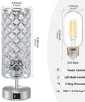 Crystal Touch Table Lamps Set of 2 With USB C and USB A Charging Ports, 3-way dimmable with LED bulb and touch control detail.