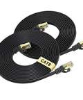 Two black 15 ft Cat8 Ethernet cables with gold-plated RJ45 connectors, designed for high-speed 40Gbps data transfer and indoor-outdoor use.
