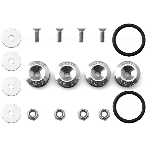 JDM Quick Release Fasteners For Car Bumpers Trunk Fender And Hatch Lids Aluminum 6061 T6 Billet Silver 4 Pack with nuts and O-rings