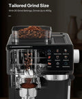 Hassle Free Home Barista Espresso Machine Featuring Customizable Grind Options And Intuitive Touchscreen Controls For Smooth Daily Pulls And Velvety Frothed Drinks, showing beans and grind settings.