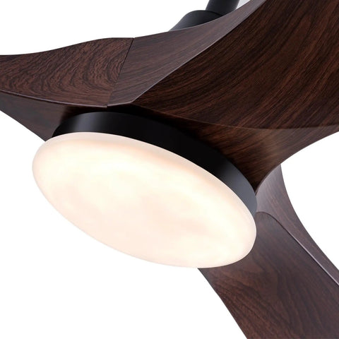 Pwefhsdjvh Ceiling Fan with Remote Control 48W LED Light 6 Speeds Quiet close-up view of light fixture with wood finish.