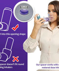 Woman using Inhaler Spacer For Adults With Silicone Mask No Fuss Anti Static Chamber And Exhalation Valve