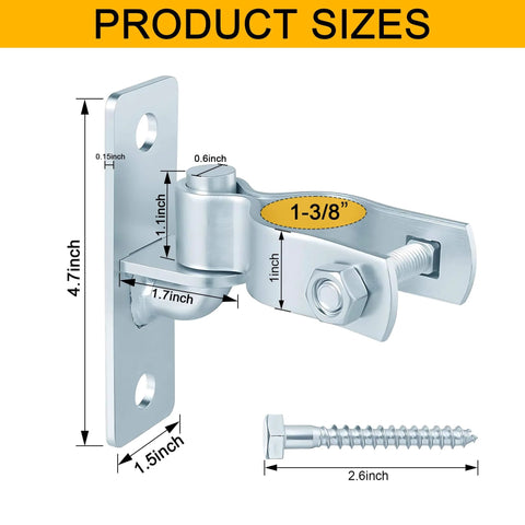 Diagram of Heavy Duty Wall Mount Gate Hinges 1 3 8 Inch Galvanized Steel With Four Screws and dimensions for fences and doors