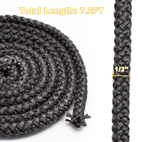 Stove door gasket rope, 1/2-in graphite-impregnated fiberglass, 7 ft braided coil with loose end