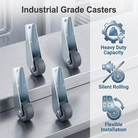Heavy Duty 4 Pack Vertical Track Roller Wheels For Garden Gate Replacement With Non Slip Rubber Tires Dual Mount Design Rock Solid Easy Roll Caster Set For Sliding Doors And Patio Furniture on a metallic surface.