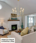 Gold Chandelier Light Fixture With Eight Lights In Modern Farmhouse Style Dope Pendant Ceiling Light for living room.