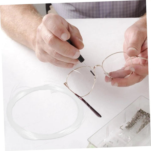Glasses Repair Thread Kit For Half Frame Eyewear Lanyard And Wire Repair Tool for quick DIY maintenance with stainless steel thread in use