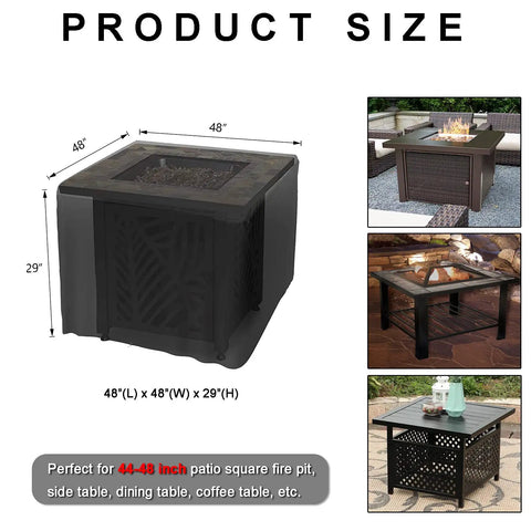 Heavy Duty Square Patio Fire Pit And Table Cover Waterproof Outdoor Furniture Cover Fits 48 By 48 By 29 Inches Black Durable
