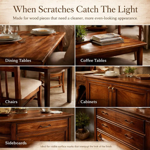 Killer Wood Scratch Repair Balm And Furniture Polish For Finished Countertops No Color Matching Needed on dining, coffee tables, chairs, cabinets, sideboards.