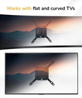 Top Shelf Universal TV Mount Hardware Kit Loaded With Premium Vesa Screws Security Washers And Precision Spacers For A Bulletproof Wall Setup On 19 To 85 Inch Flat Screens, showcasing a mount on flat and curved TVs.