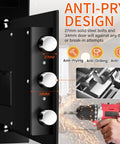 Anti-pry design of Heavy Duty Depository Drop Safe With Quick Deposit Slot Digital Keypad And Spare Key Perfect For Biz Cash Drops Retail Mailroom Church Or Home Keeps Cash And Documents Secure And Easy To Store, showing 27mm solid steel bolts and 34mm door for break-in protection.