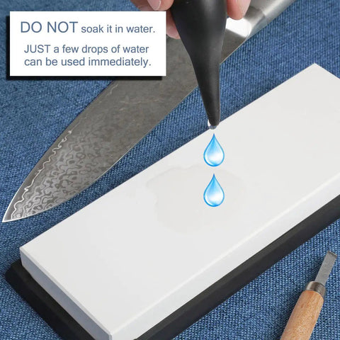 Professional Glass Sharpening Stone Whetstone 15,000 Grit For Razor Sharp Knives with water drops on white corundum