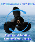 Aluminum Boat Outboard Propeller 15 X 17 Right Hand Rotation 3 Blade 15 Spline Fits Evinrude Johnson OMC Stern Drive 135 to 300HP