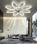 35 Inch Bladeless Ceiling Fan With Lights And Remote, Modern Low Profile Flush Mount, Dimmable LED Dope Blooming Petal Design in living room