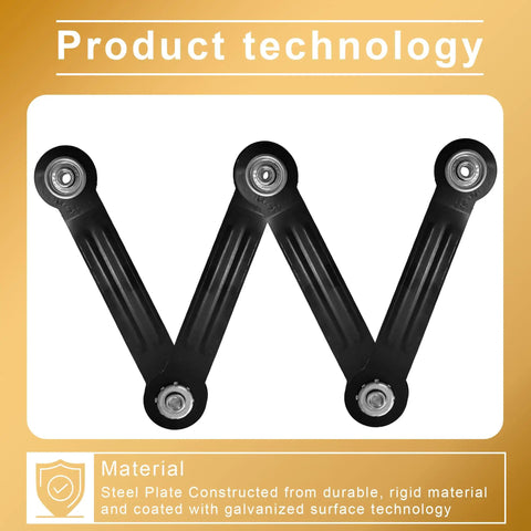 Four Pack Glider Bearing Arm Bracket Hardware for Rocker Replacement Parts, 7.48 Inch Length, 6.3 Inch Center to Center Mounting Hole Distance, One Quarter Inch Bolt Hole, Black Galvanized Finish, Easy DIY Install black steel glider arms with bearings