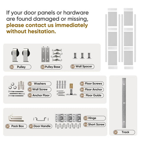 Parts and accessories for Frosted Glass Bifold Closet Doors Kit 60 Inch By 84 Inch Three Lite Panels With Brushed Nickel Sliding Hardware