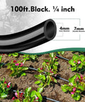 100ft black 1/4 inch Flexible 100 Foot Quarter Inch Distribution Tubing For Drip Irrigation Garden Watering Hose above planted garden