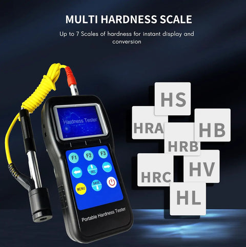 Portable Brinell Hardness Tester NDT230 With Color Screen And 7 Easy To Swap Impact Modules, multiple hardness scales shown