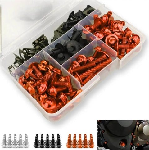 135Pcs Motorcycle Fairing Bolts Screws Nuts Clip Kit For Duke RC Bodywork Race Ready Fasteners Set Compatible With 125 200 250 390 690 790 990 1190 1290 ADV RC8 2020 CNC Aluminum M6 And M5 in plastic box