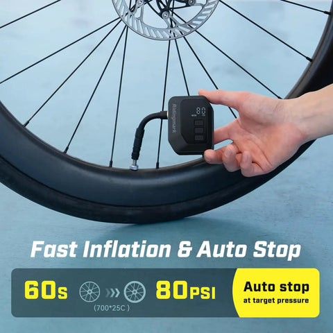 Pocket Sized Electric Bike Pump With Gauge For Presta And Schrader 120 PSI Auto Stop Ultra Portable Mini Pump For Mountain Road And Motorcycle Rides Everyday