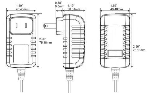 Dimensions of 120V AC wall adapter for 9V Battery Replacement Eliminator Kit For Smoke Detectors Fire Alarms Carbon Monoxide Detectors Bedside Radios Multimeters And Other Electronics No Fuss Plug And Play Power Solution With A 120V AC Wall Adapter And An Active Dummy Cell