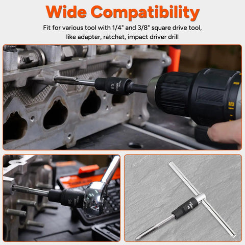 Magnetic Tap Socket Set Twelve Piece For One Quarter Inch And Three Eighths Inch Drive in use with drill and ratchet