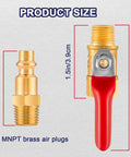 Product size dimensions of 2-Pack Quarter Inch NPT Brass Ball Valve Kit With Shut Off Valve, Heavy-Duty Air Coupler And Plug