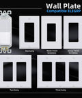Image showing Three Way Decorator Light Switch 15 Amp 120 To 277 Volt Rocker Paddle Replacement Self Grounding Residential And Commercial Grade UL Listed White Finish 5 Pack with compatible wall plates.